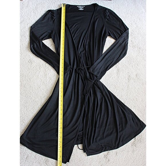 Majestic Filatures - Silk Touch Long Sleeve Wrap Dress - Black - Small - Picture 6 of 7